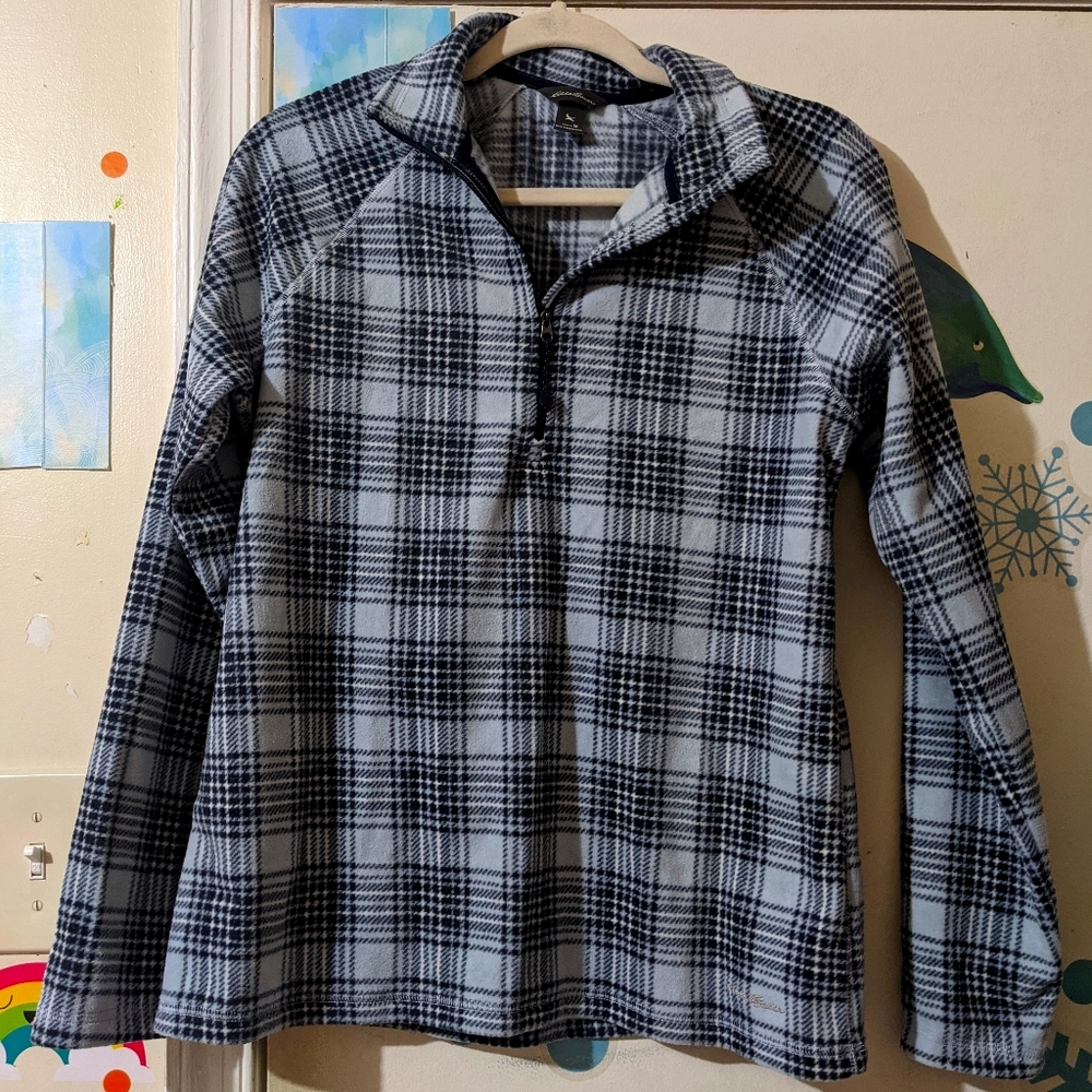 Eddie Bauer half zip plaid sweater